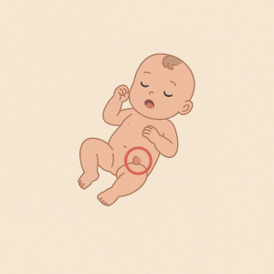 Ilustração de um Recém-nascido com Hérnia Inguinal